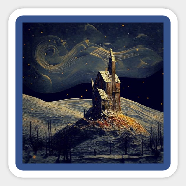 Starry Night Above The Shrieking Shack Sticker by Grassroots Green